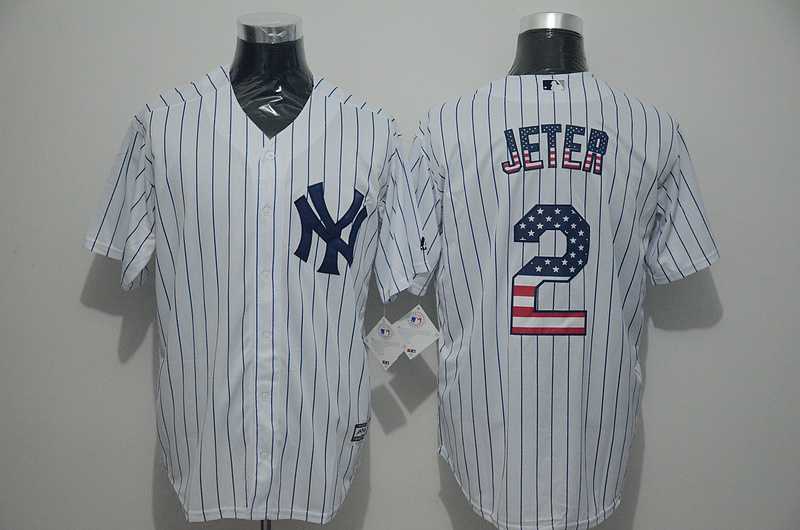 New York Yankees #2 Derek Jeter White Pinstripe USA Flag Fashion Stitched MLB Jersey,We sell and wholesale New York Yankees #2 Derek Jeter White Pinstripe USA Flag Fashion Stitched MLB Jersey on line form chian!